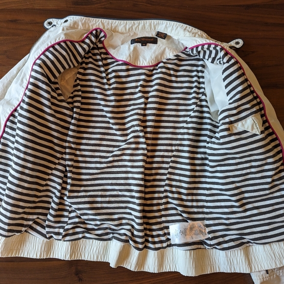 Ben Sherman White Moto Jacket Pockets Striped Liner Y2K Punk Women's Size XL EUC - Picture 8 of 15